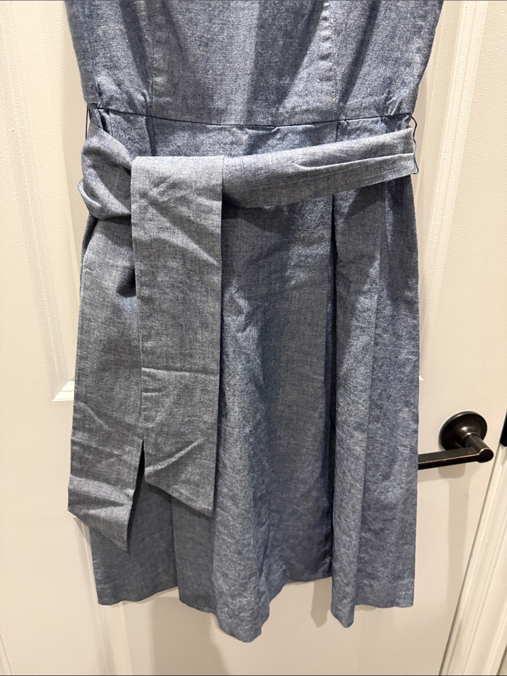L.L. Bean Blue Cotton Chambray Belted Midi Dress - Picture 4 of 8